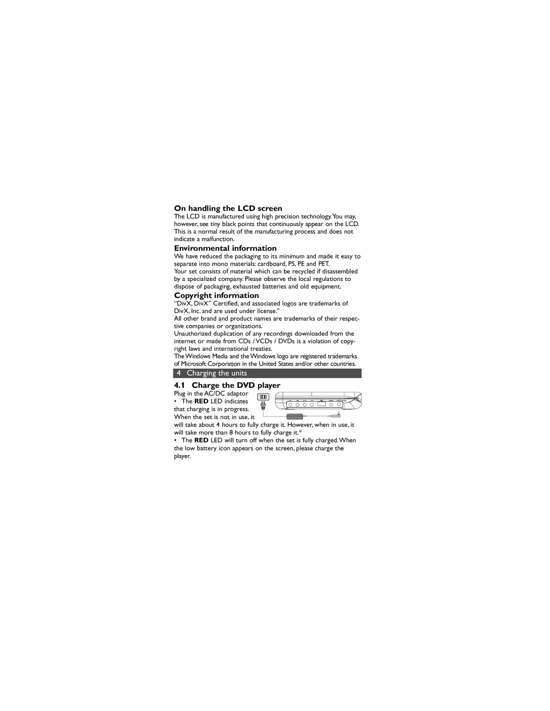 Philips PET738/93 user manual On handling the LCD screen, Environmental information, Copyright information 