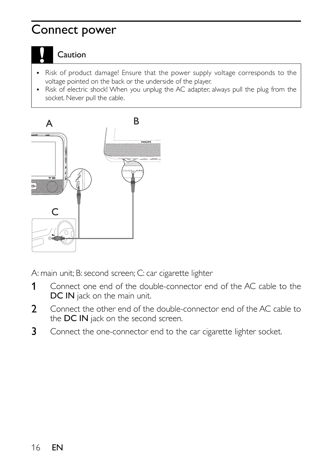 Philips PET7402 user manual Connect power 