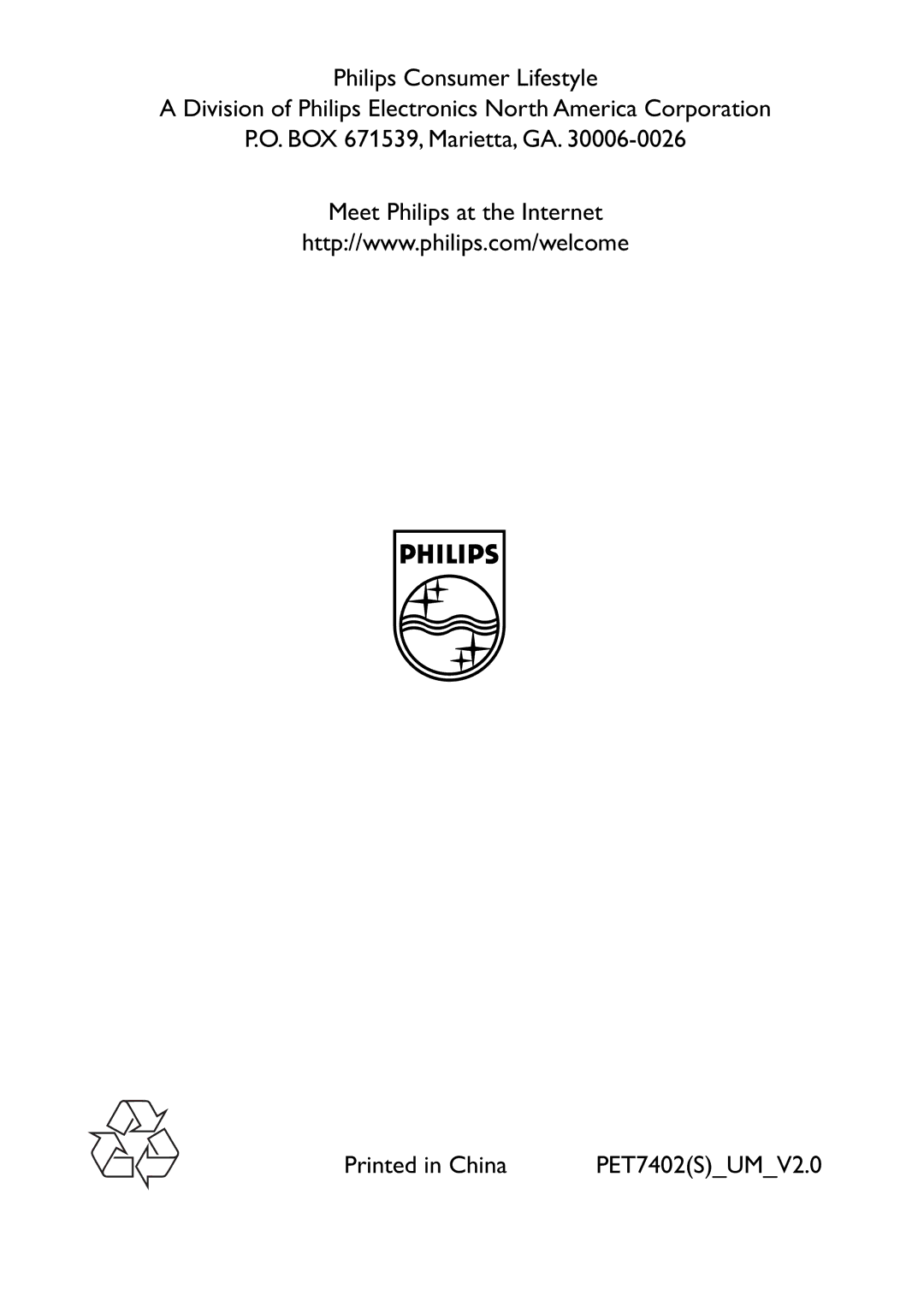 Philips user manual PET7402SUMV2.0 