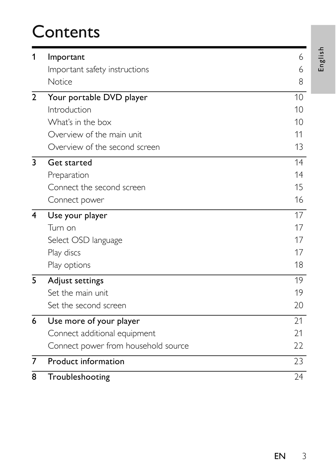 Philips PET7402 user manual Contents 