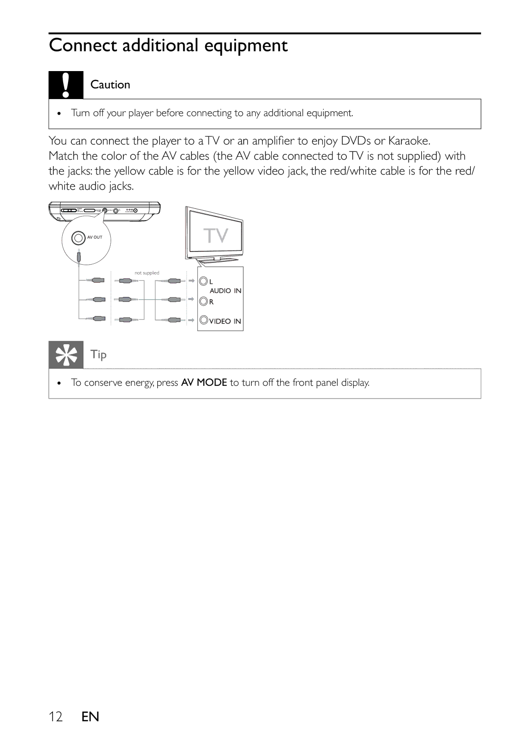 Philips PET741N, PET741B, PET741C, PET741R, PET741W user manual Connect additional equipment 