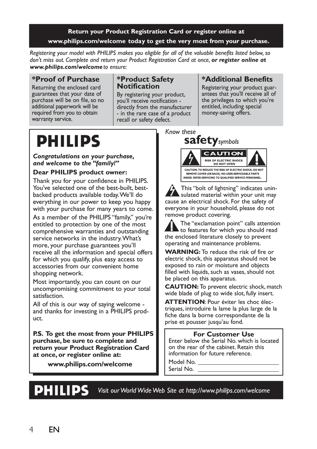 Philips PET741B, PET741C, PET741R, PET741N, PET741W user manual 