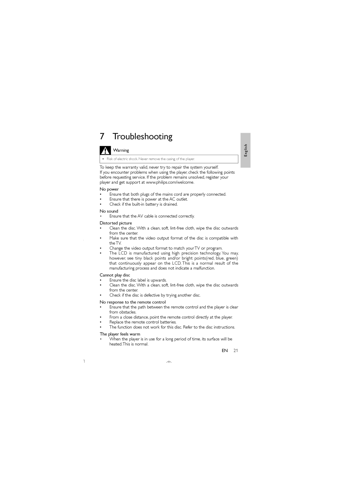 Philips PET741D/05 user manual Troubleshooting 