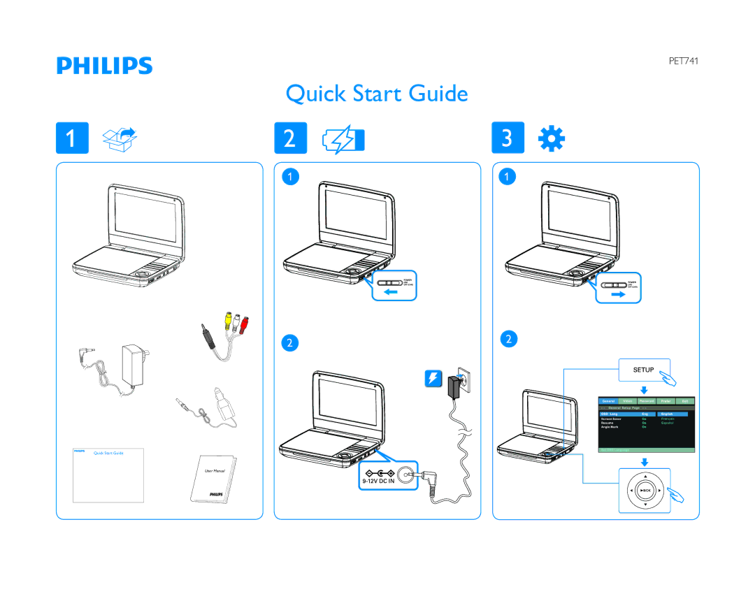 Philips PET741W/07 quick start Quick Start Guide 