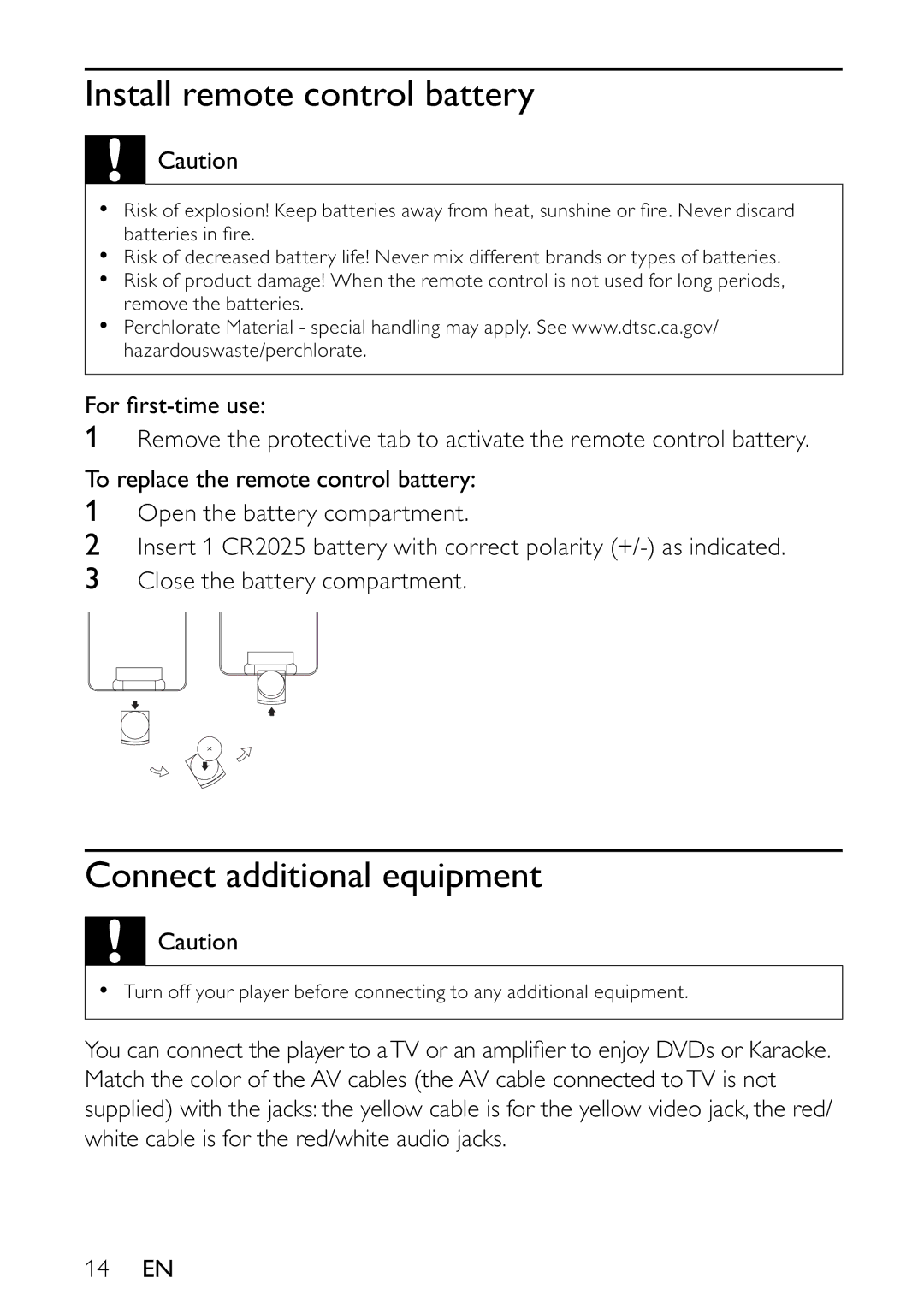 Philips PET742/12 user manual Install remote control battery, Connect additional equipment 