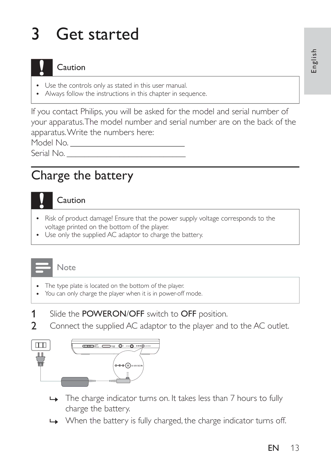 Philips PET742/58 user manual Get started, KdujhWkhEdwwhu 