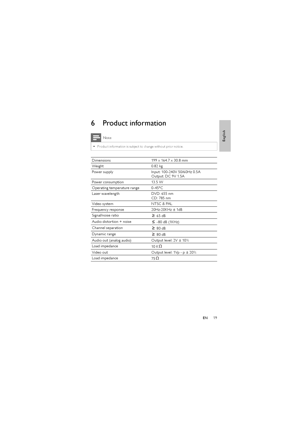 Philips PET744 user manual Product information, Ntsc & PAL 