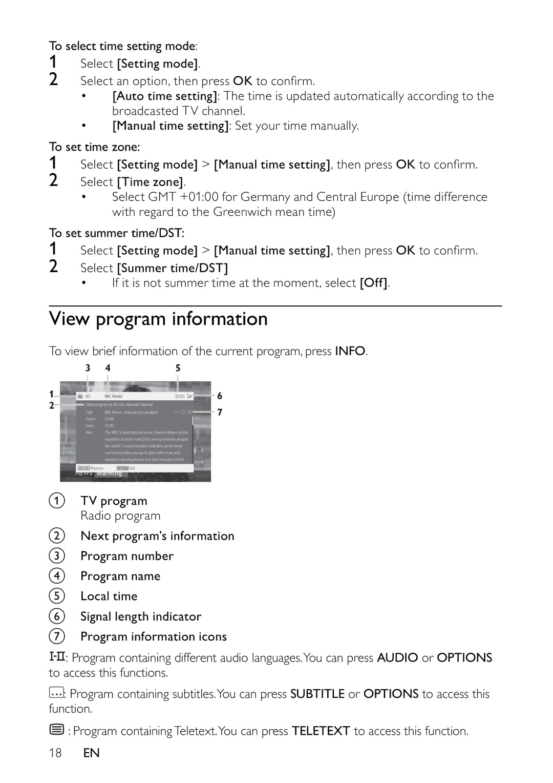 Philips PET745/12 user manual View program information 