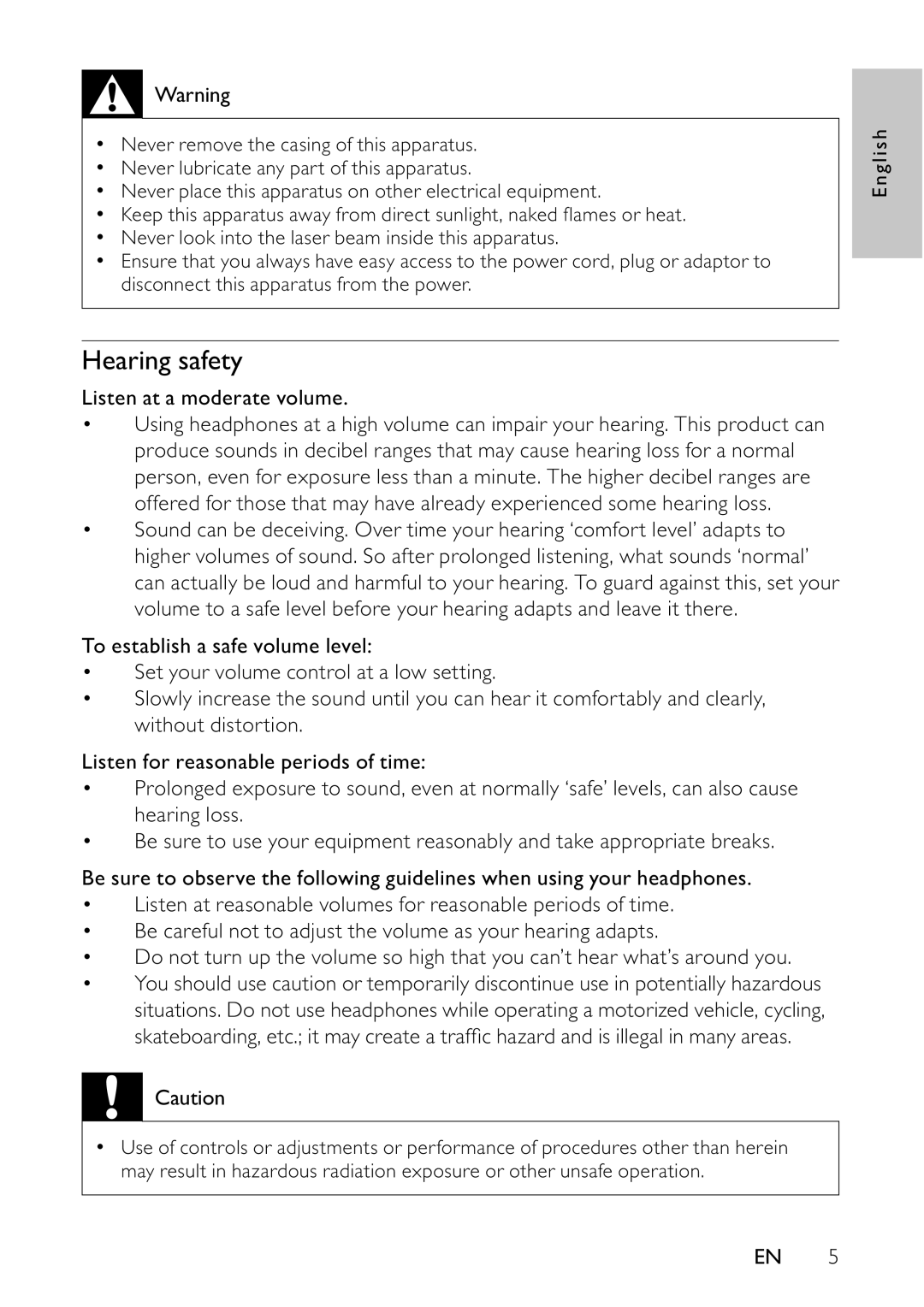 Philips PET745/12 user manual Hearing safety, Listen at a moderate volume 