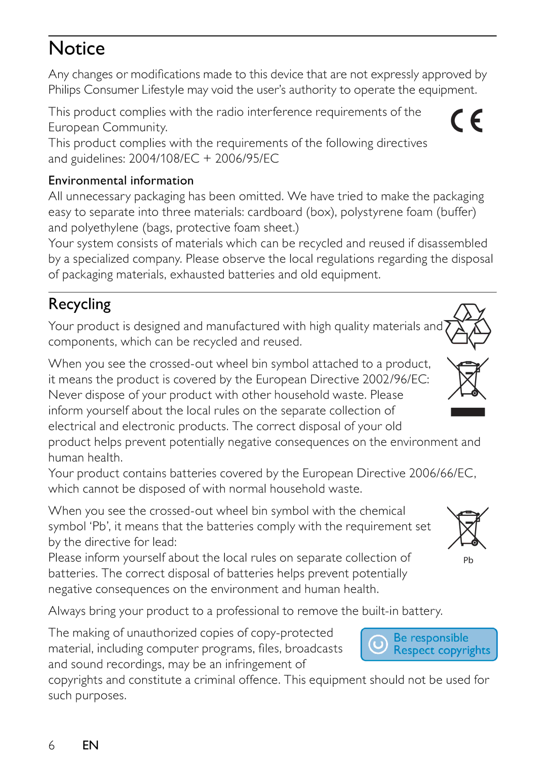 Philips PET745/12 user manual Recycling 