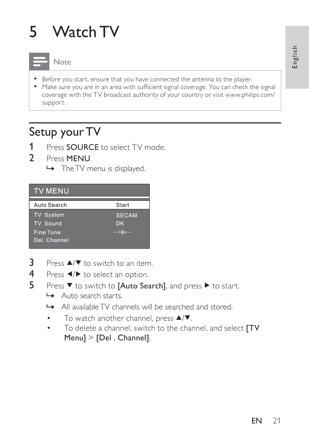 Philips PET748/58 user manual Watch TV, Setup your TV 