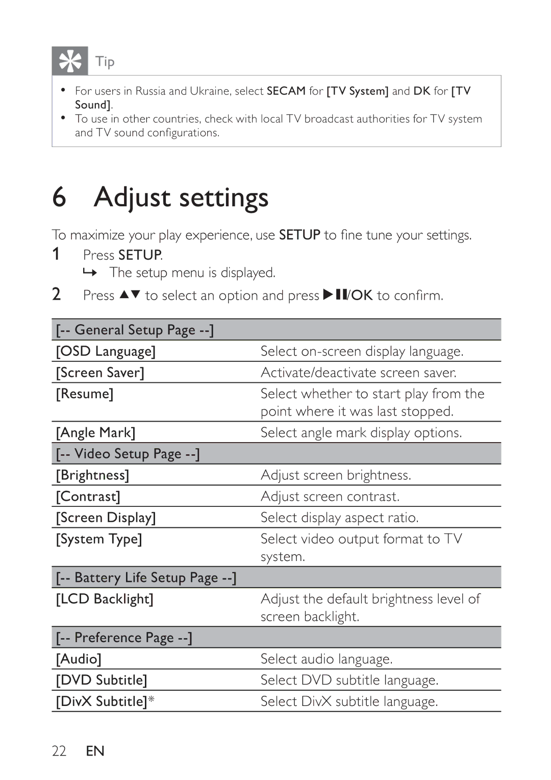 Philips PET748/58 user manual Adjust settings 