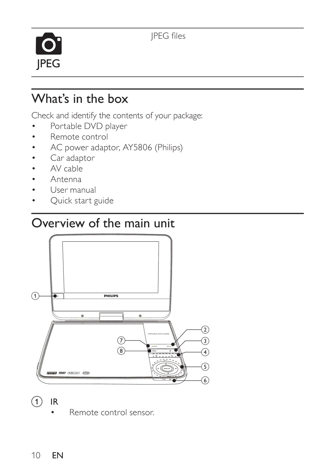 Philips PET748/58 user manual What’s in the box, Overview of the main unit 