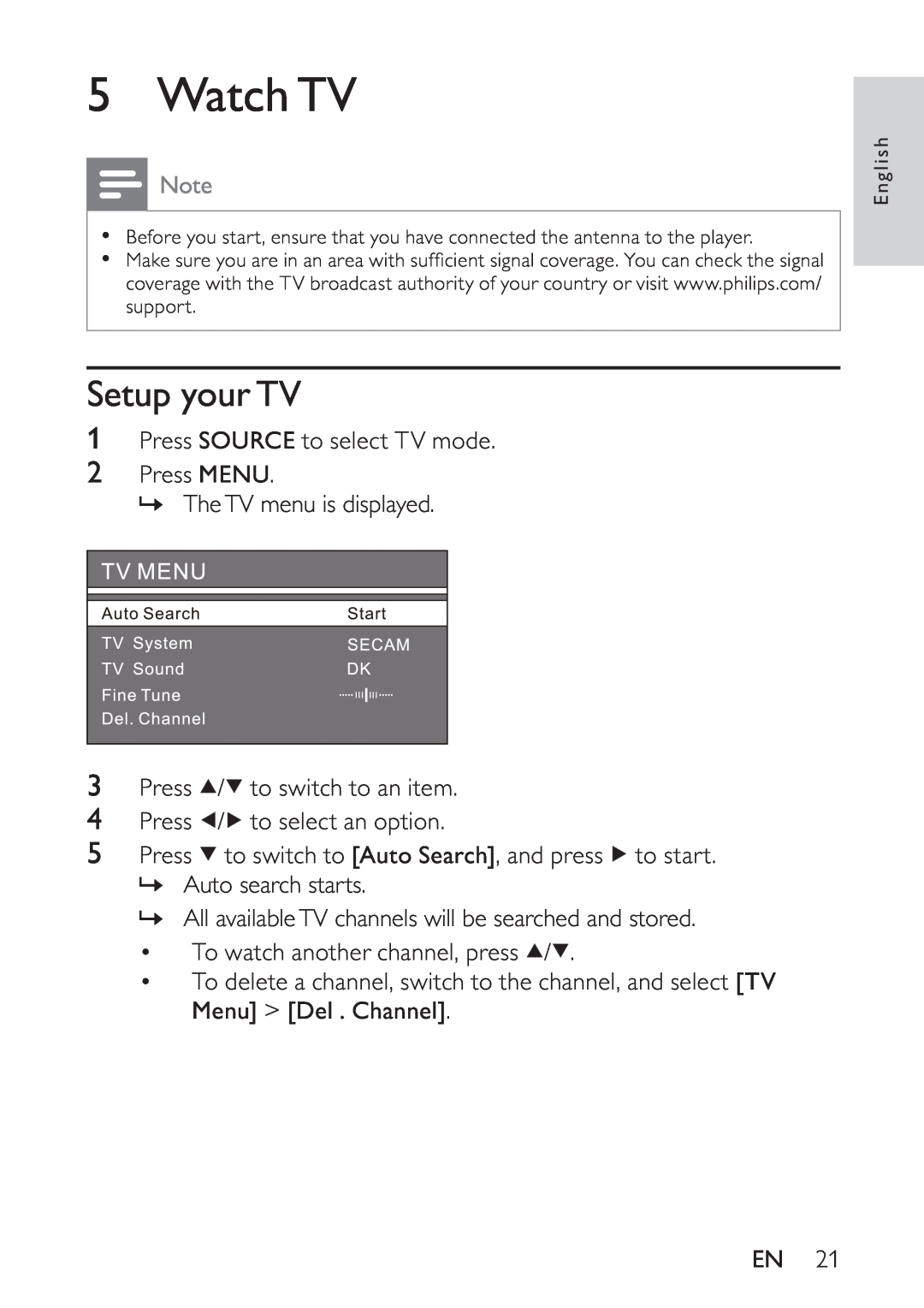 Philips PET748/58 user manual Watch TV, Setup your TV 
