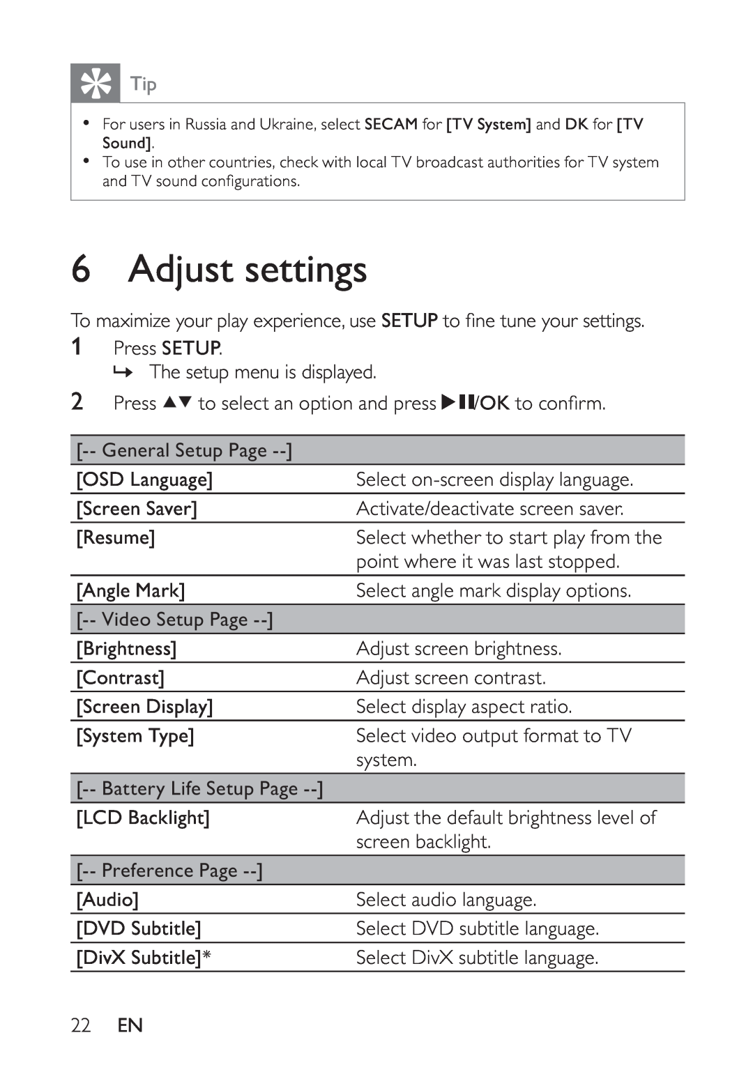 Philips PET748/58 user manual Adjust settings 