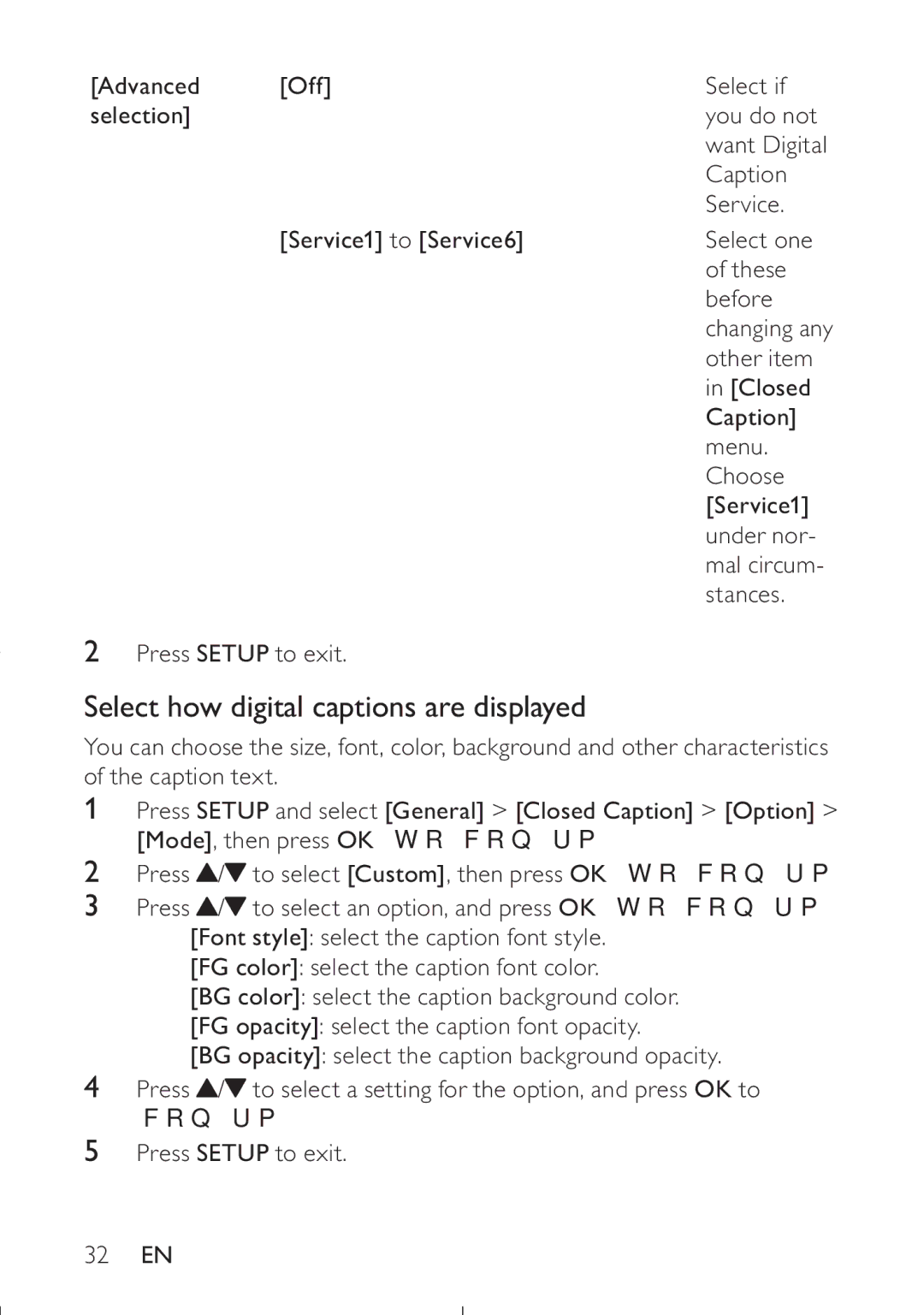 Philips PET749/37 user manual Select how digital captions are displayed, Frqàup 