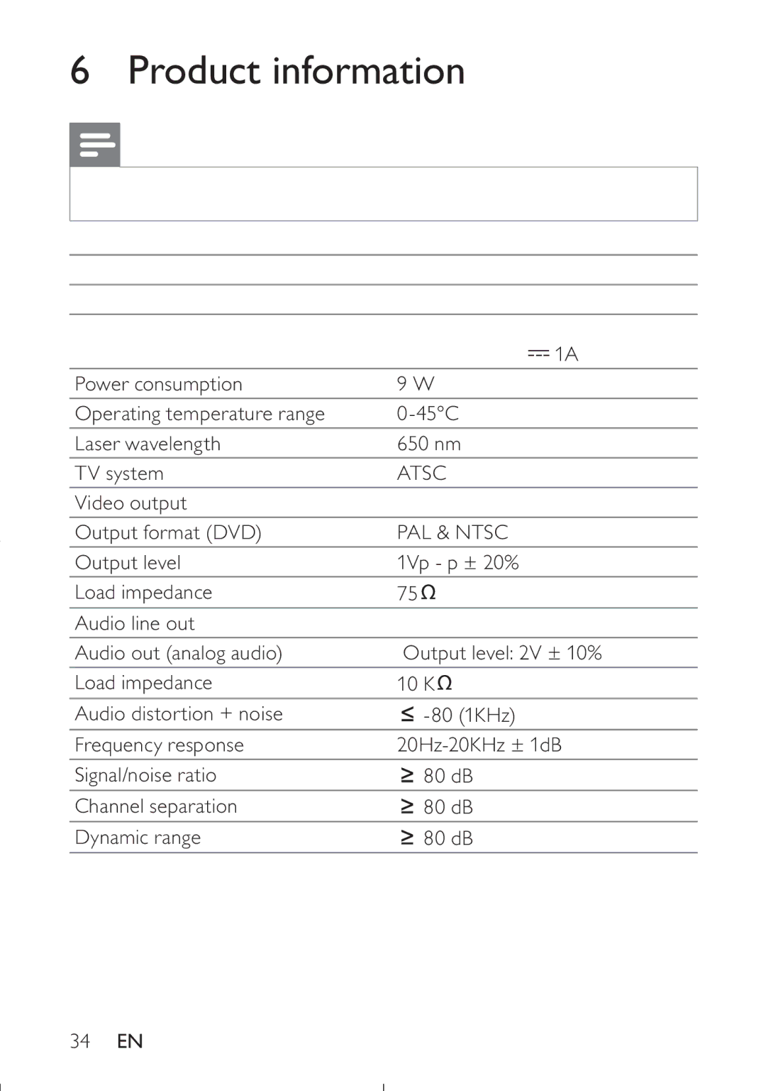 Philips PET749/37 user manual Product information, Atsc, Video output Output format DVD, PAL & Ntsc 