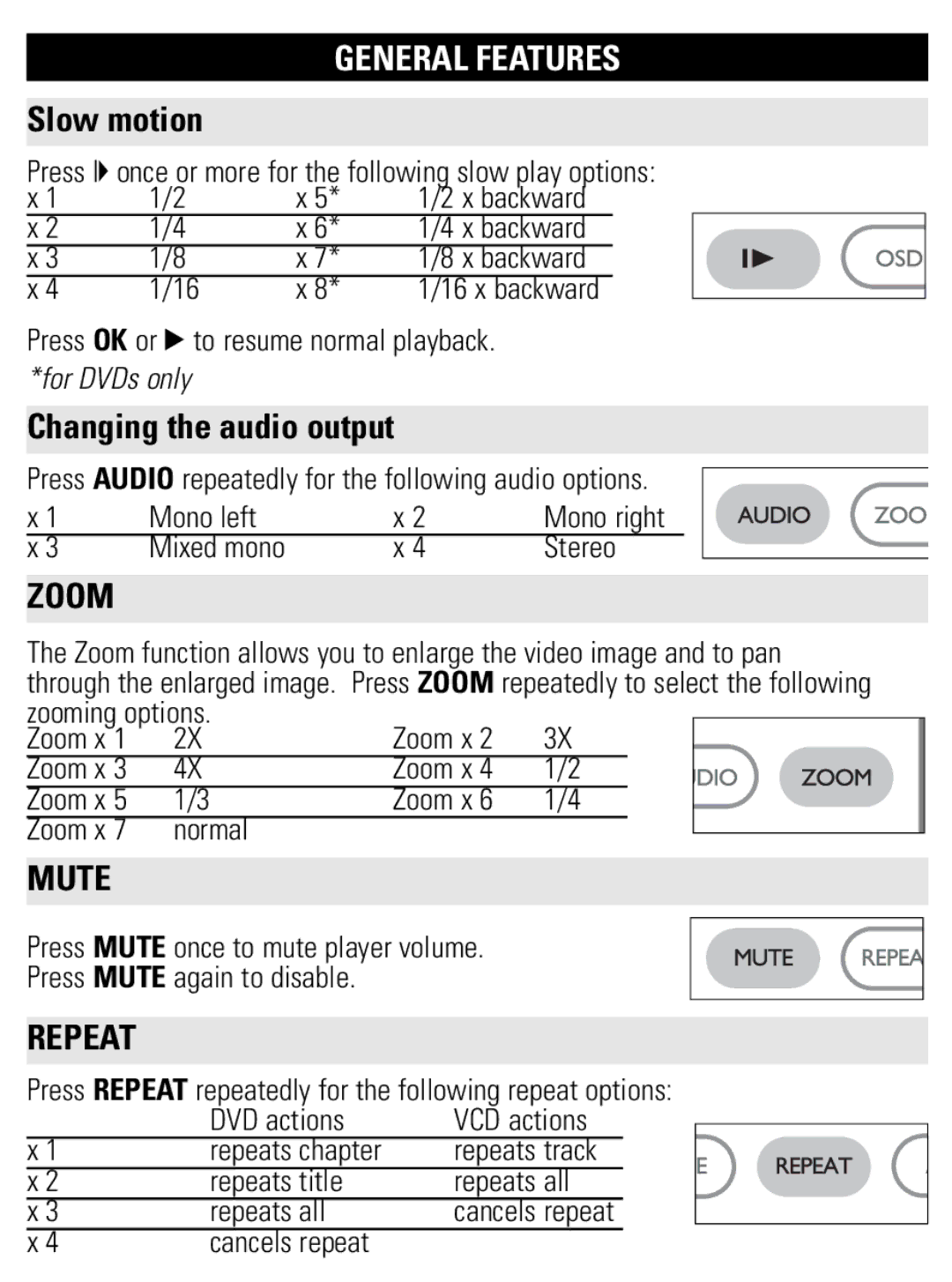 Philips PET821 PET825 user manual Slow motion, Changing the audio output 