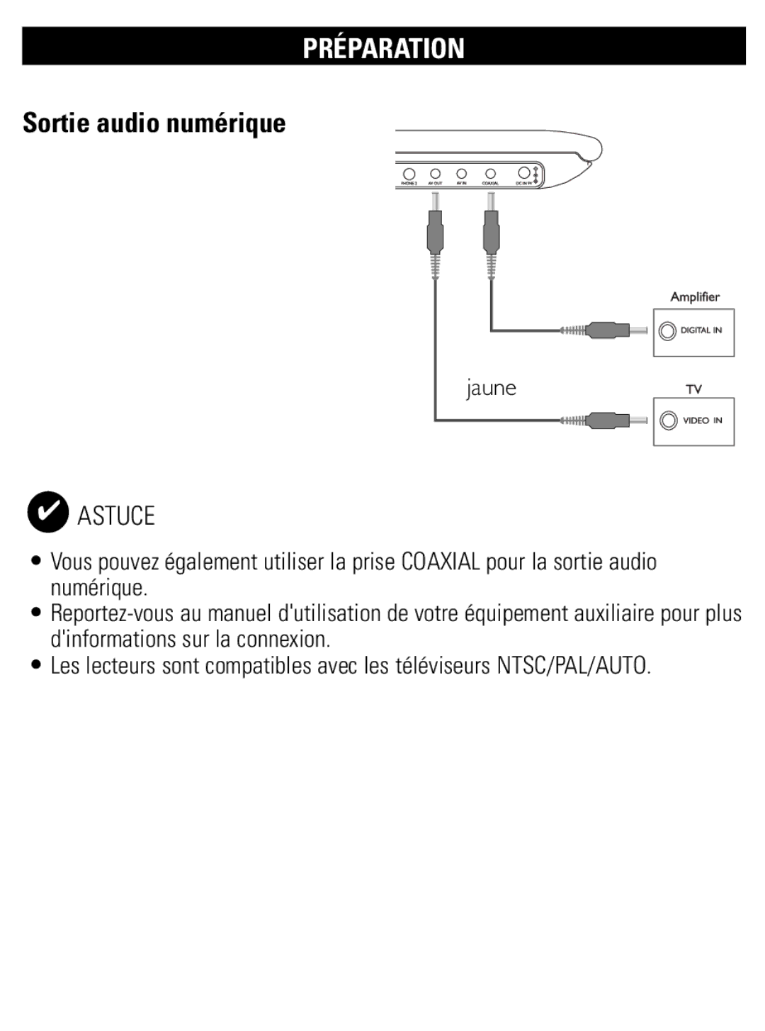 Philips PET821 PET825 user manual Sortie audio numérique 