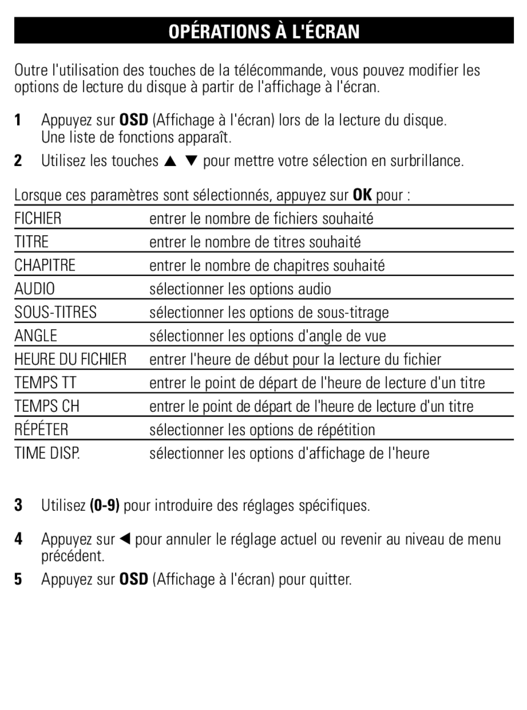 Philips PET821 PET825 user manual Opérations À Lécran 