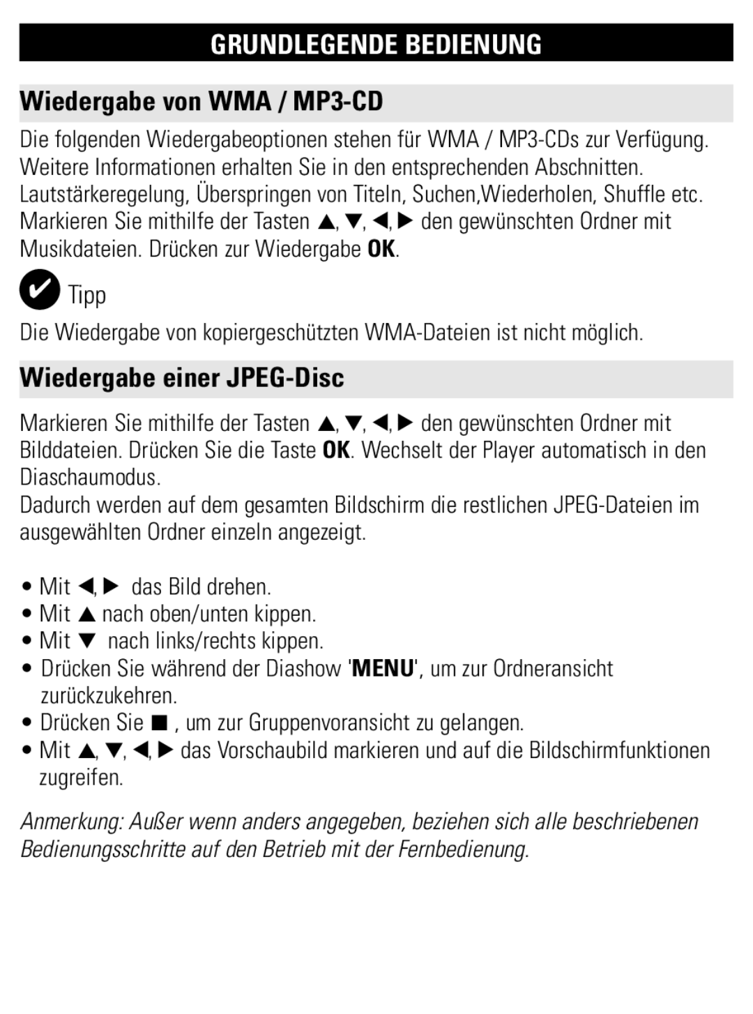 Philips PET821 PET825 user manual Wiedergabe von WMA / MP3-CD, Wiedergabe einer JPEG-Disc 