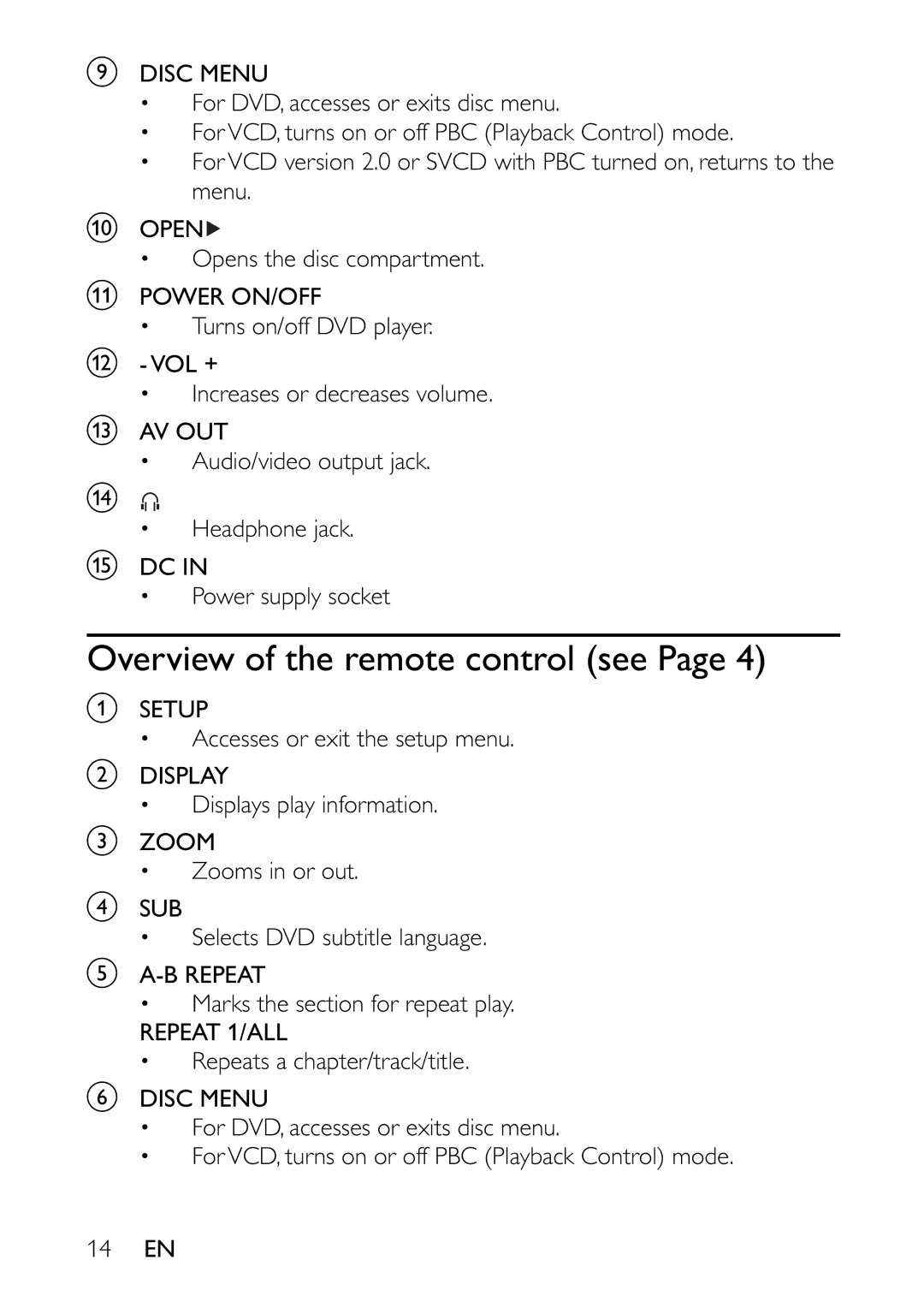 Philips PET941A/37 user manual Overview of the remote control see, Repeat 1/ALL 