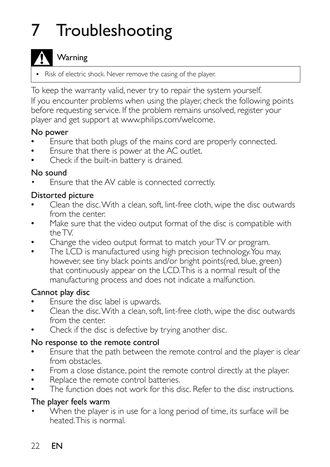 Philips PET941A/37 user manual Troubleshooting 