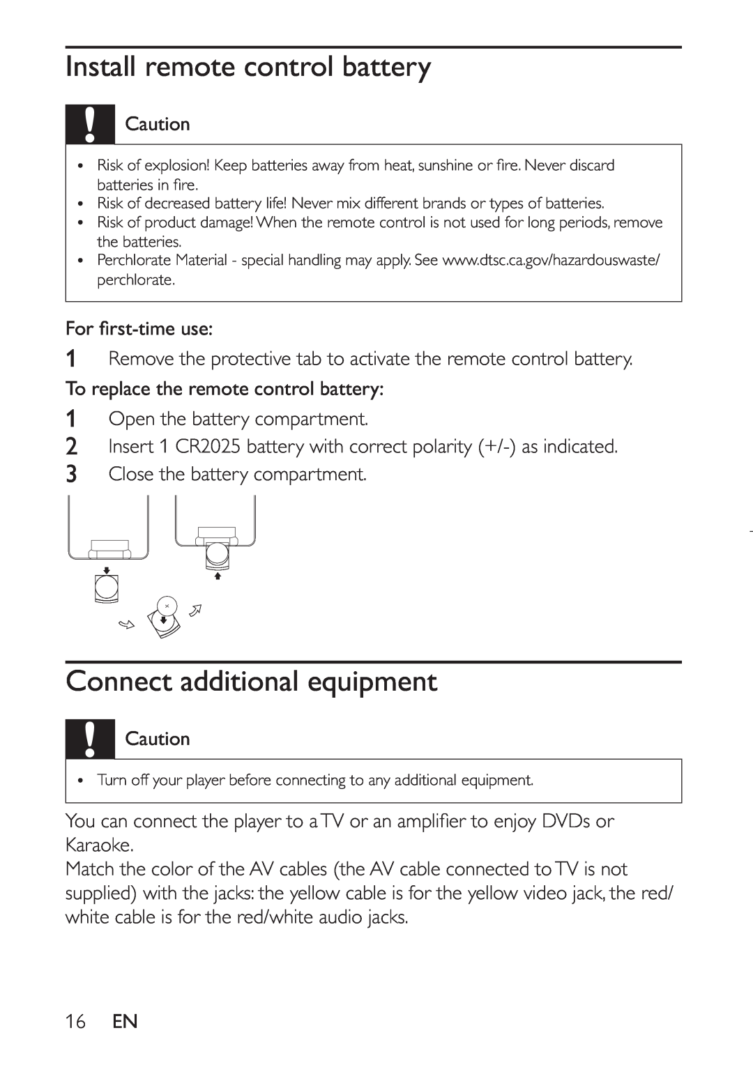 Philips PET941D user manual Install remote control battery, Connect additional equipment 
