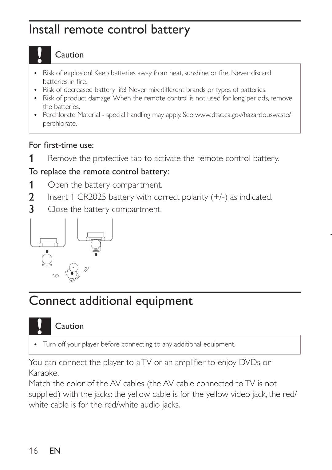 Philips PET941D user manual Install remote control battery, Connect additional equipment, RuÀuvwWlphXvh 