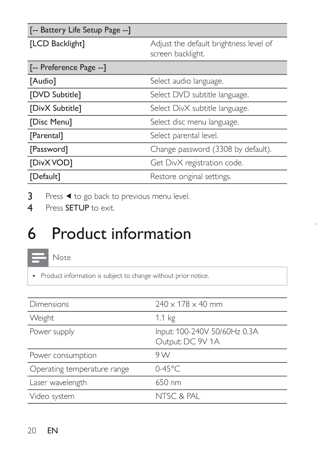 Philips PET941D user manual Product information 