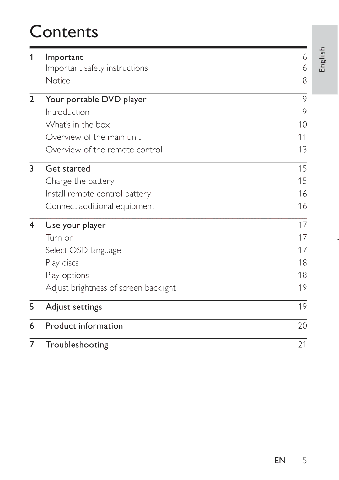 Philips PET941D user manual Contents 