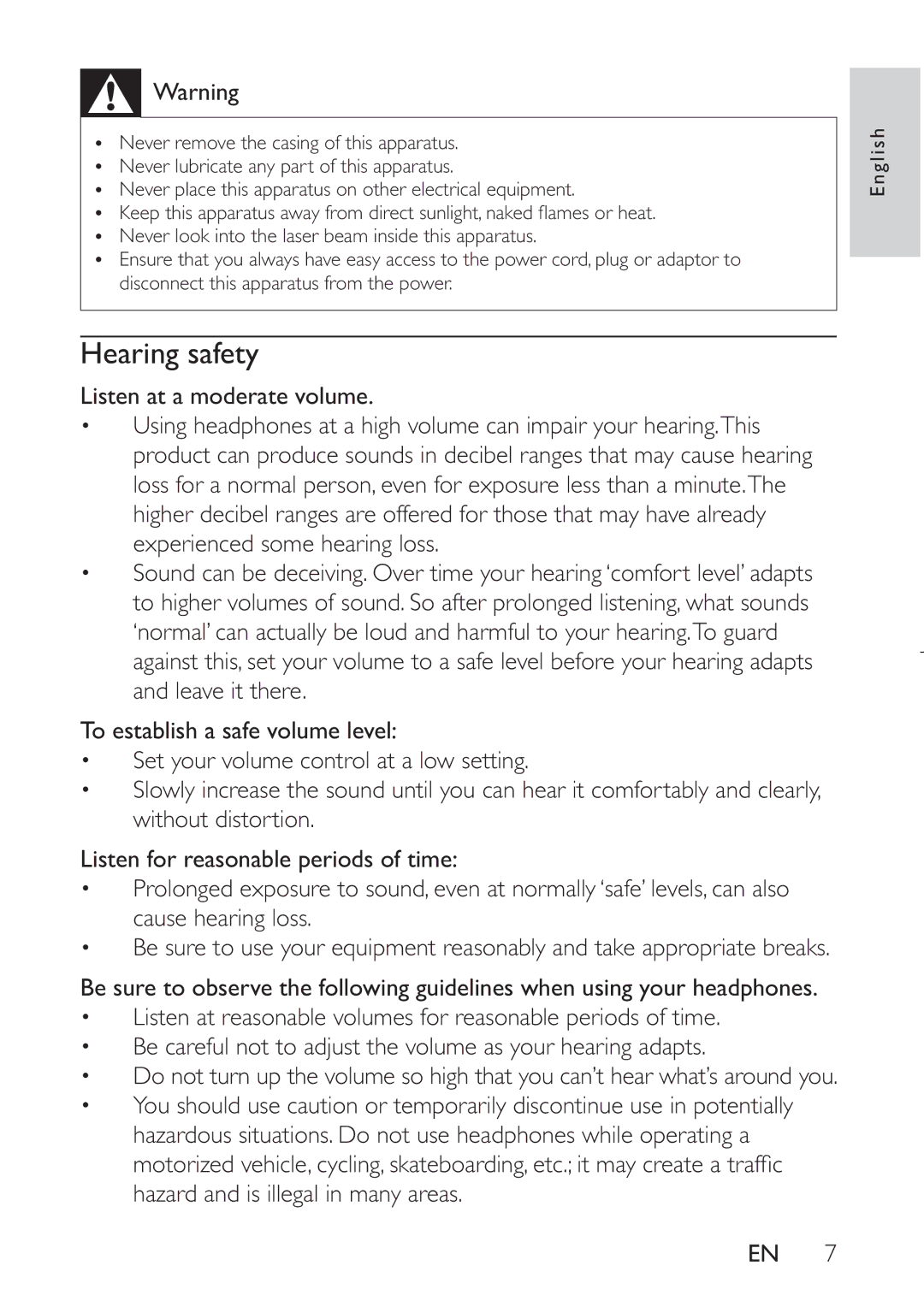 Philips PET941D user manual Hearing safety, Listen at a moderate volume 