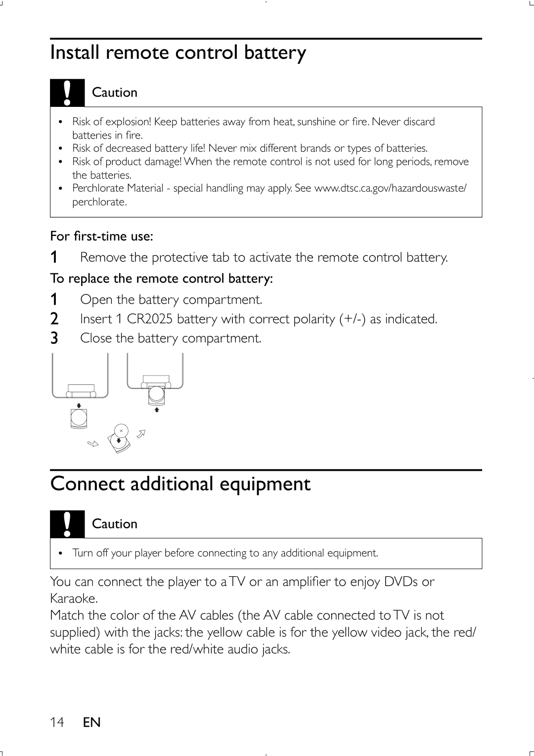 Philips PET941D user manual Install remote control battery, Connect additional equipment 