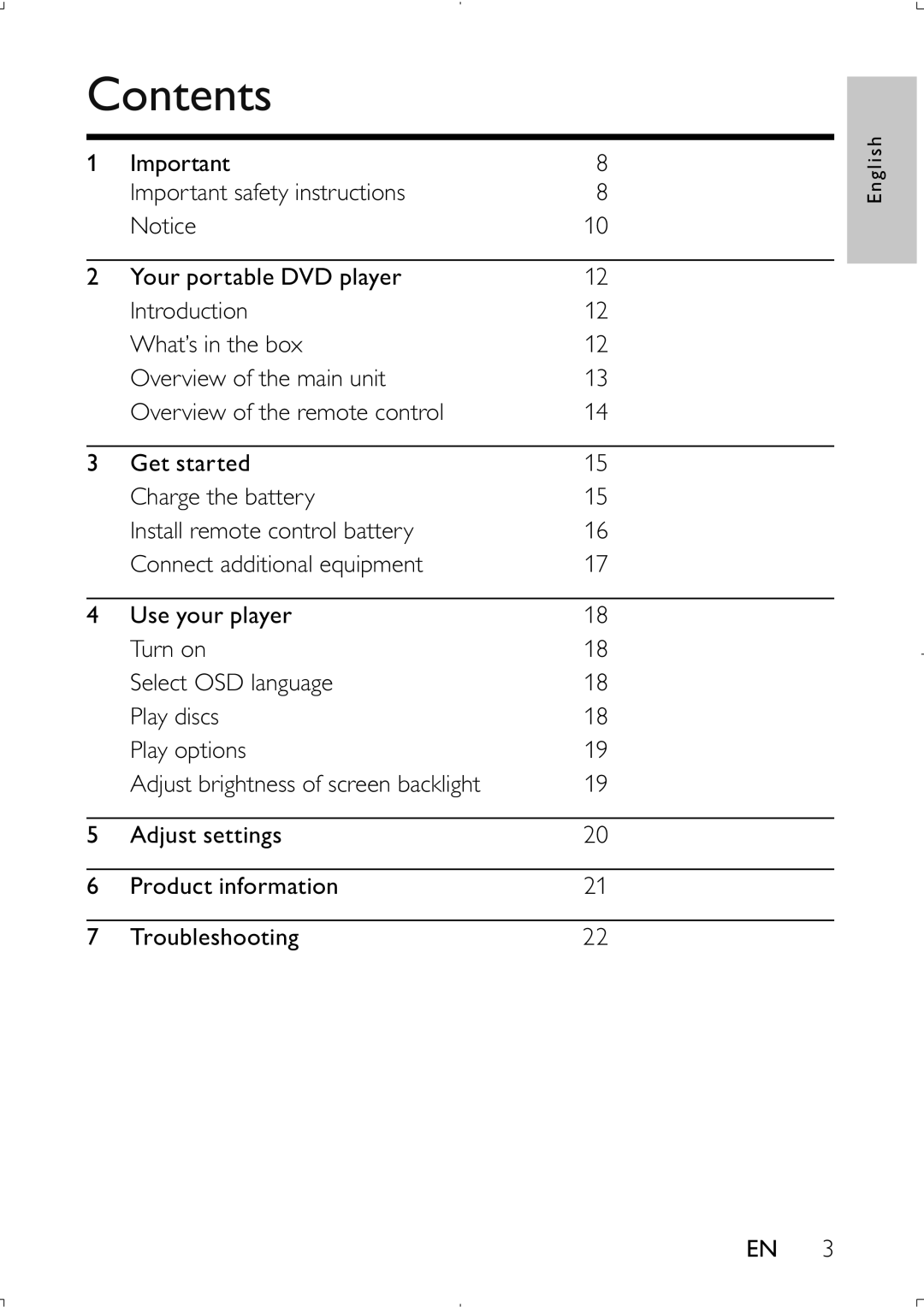 Philips PET941D user manual Contents 