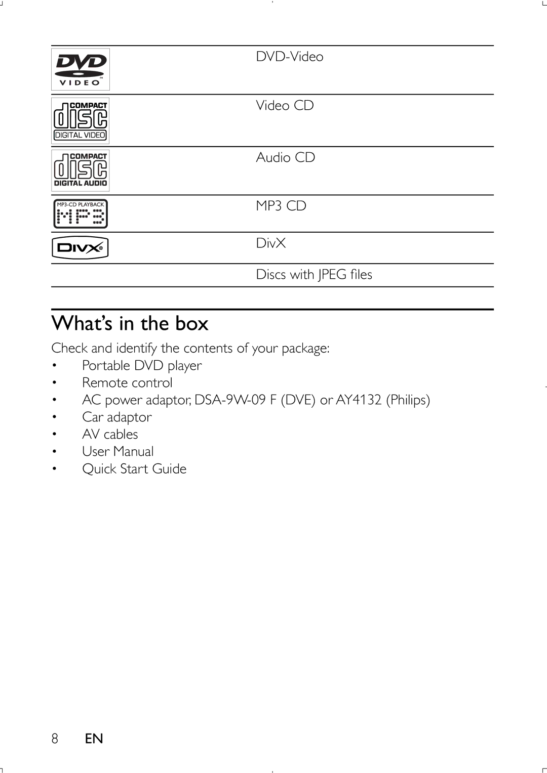 Philips PET941D user manual What’s in the box 