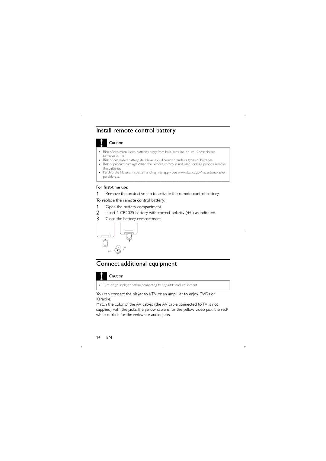 Philips PET941D/05 user manual Install remote control battery, Connect additional equipment 