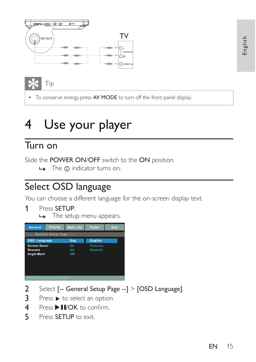 Philips PET941D/58 user manual  8VH\RXUSOD\HU, 6HOHFW26ODQJXDJH 