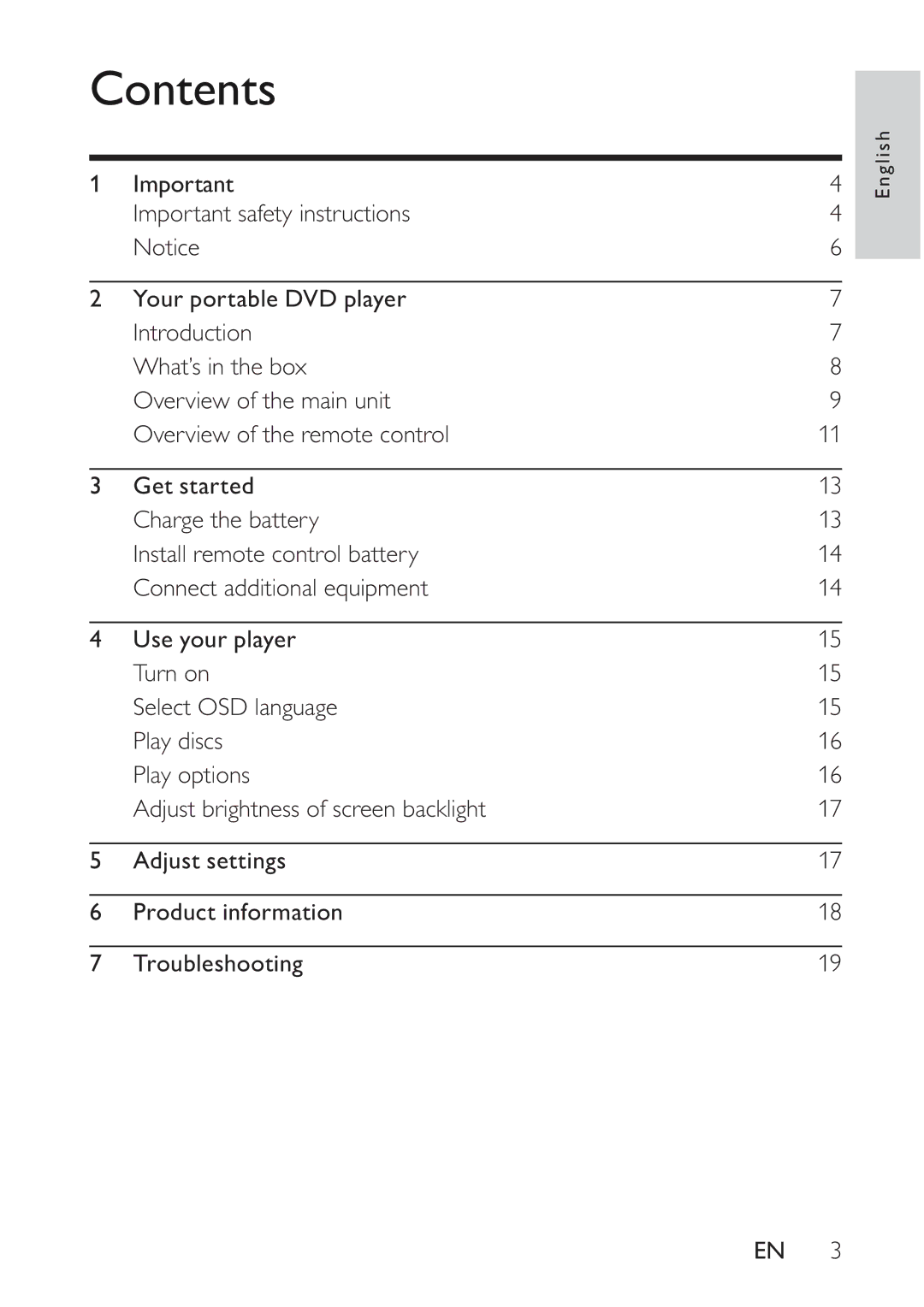 Philips PET941D/58 user manual Contents 