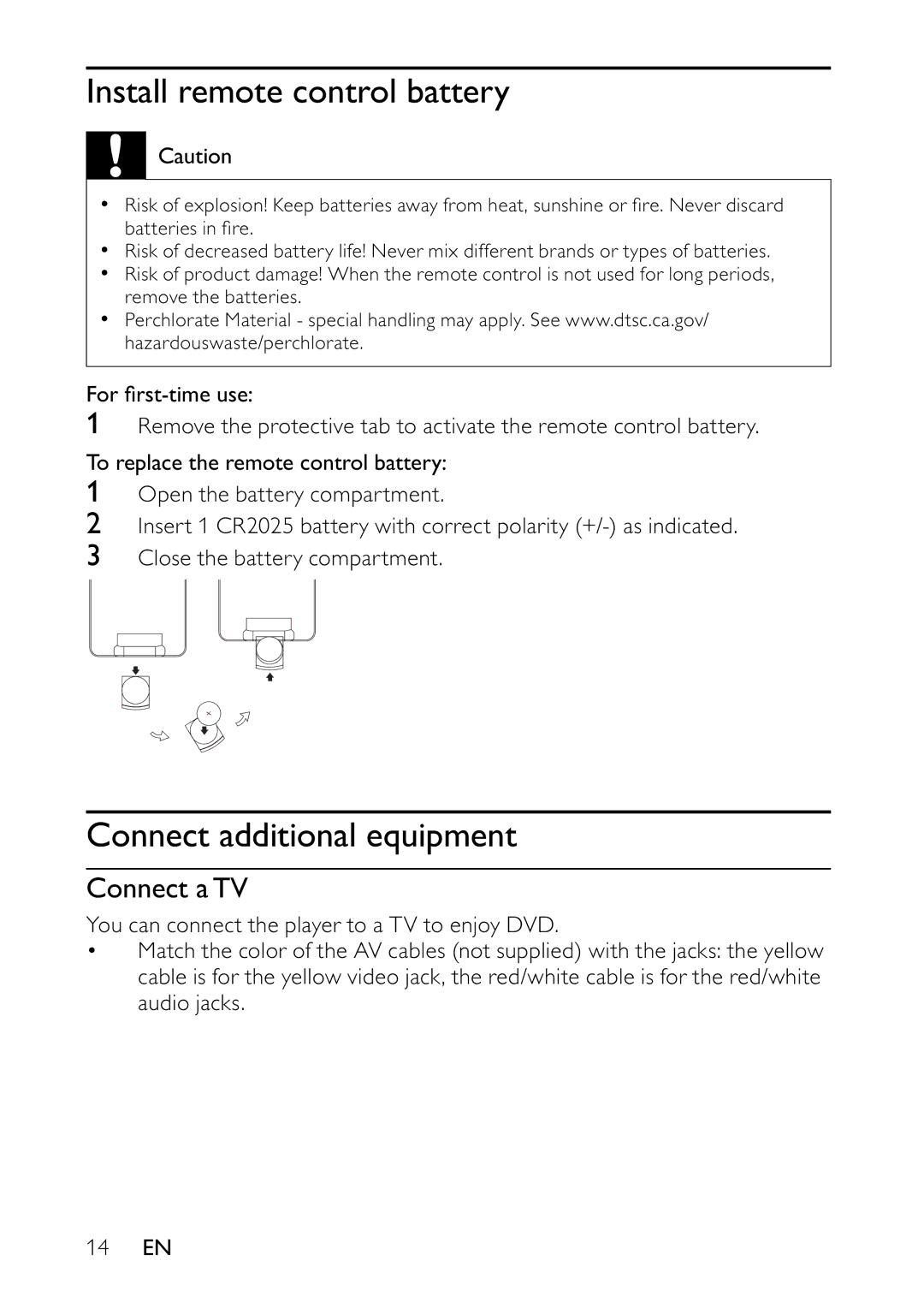 Philips PET944/12 user manual Install remote control battery, Connect additional equipment, Connect aTV 