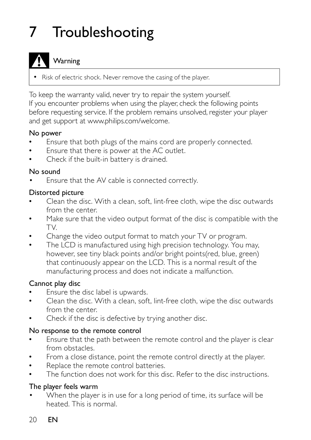 Philips PET944/12 user manual Troubleshooting 