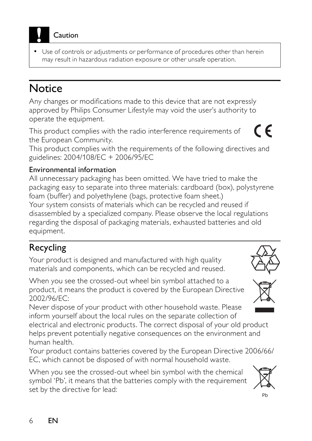 Philips PET944/12 user manual Recycling 