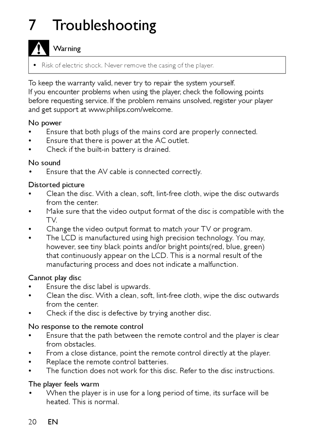 Philips PET944/93 user manual Troubleshooting 