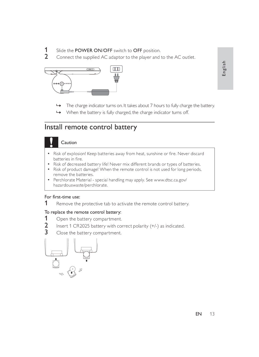 Philips PET946/12 user manual Install remote control battery, EdwwhulhvLqÀuh, RuÀuvwWlphXvh 