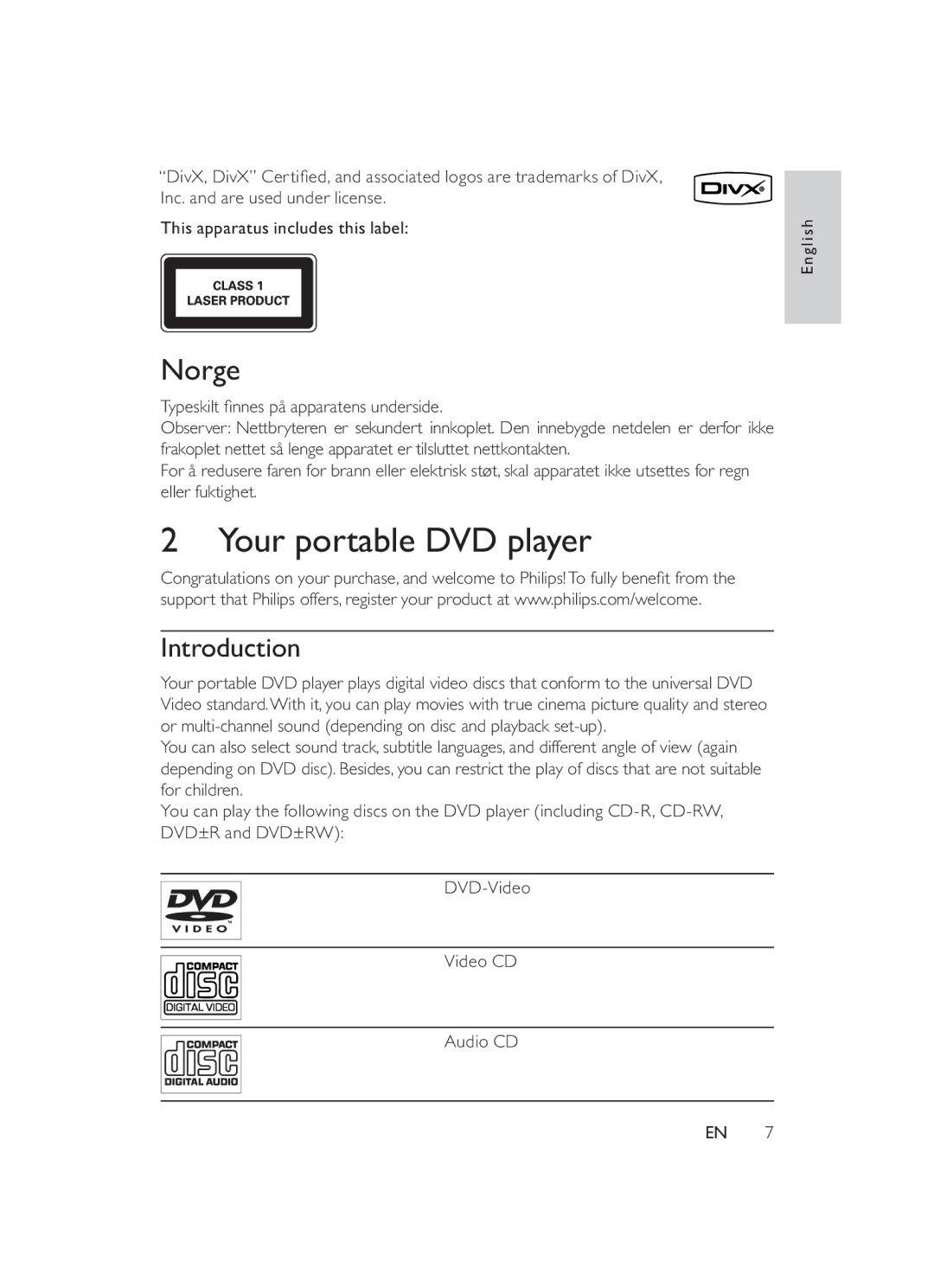 Philips PET946/12 user manual Your portable DVD player, Introduction 