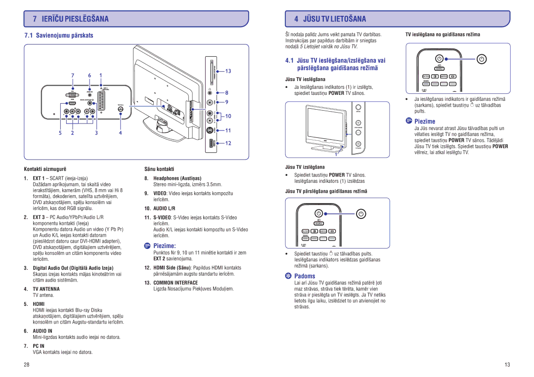 Philips PFL3403D manual Jûsu TV Lietoðana, Savienojumu pârskats, Padoms 