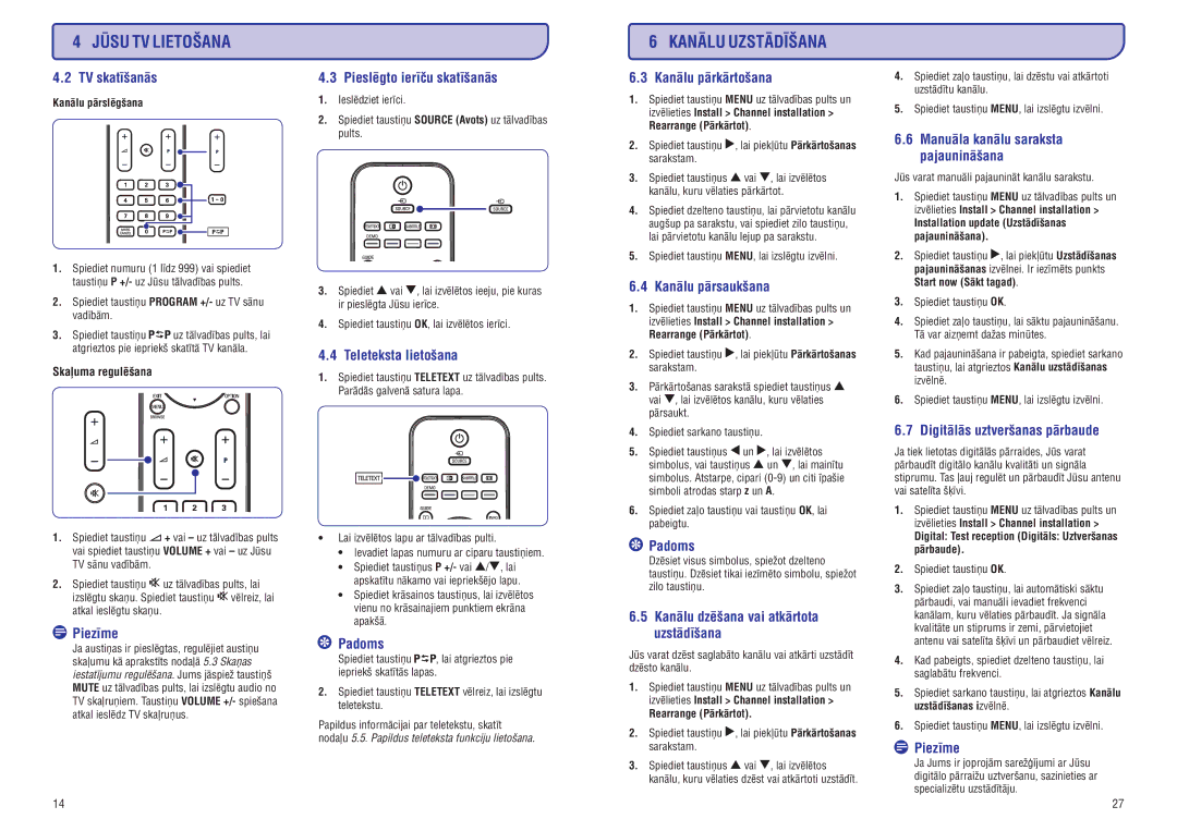 Philips PFL3403D manual Kanâlu Uzstâdîðana 