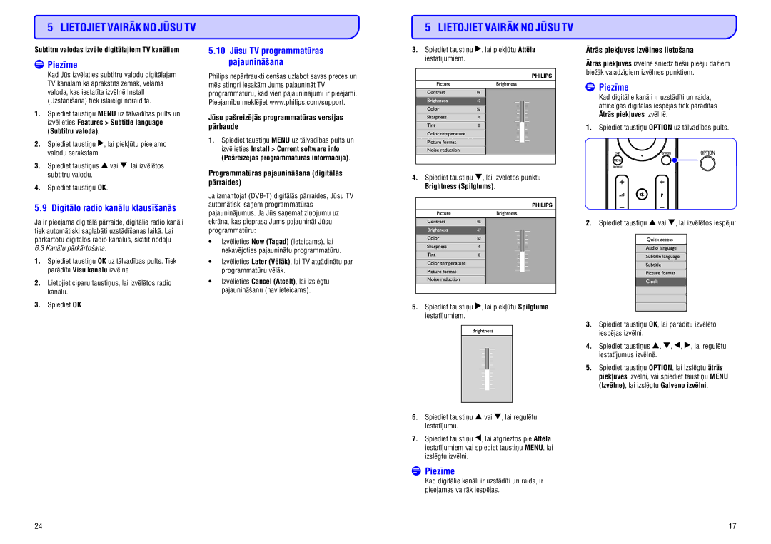 Philips PFL3403D manual Digitâlo radio kanâlu klausîðanâs, Jûsu paðreizçjâs programmatûras versijas pârbaude 