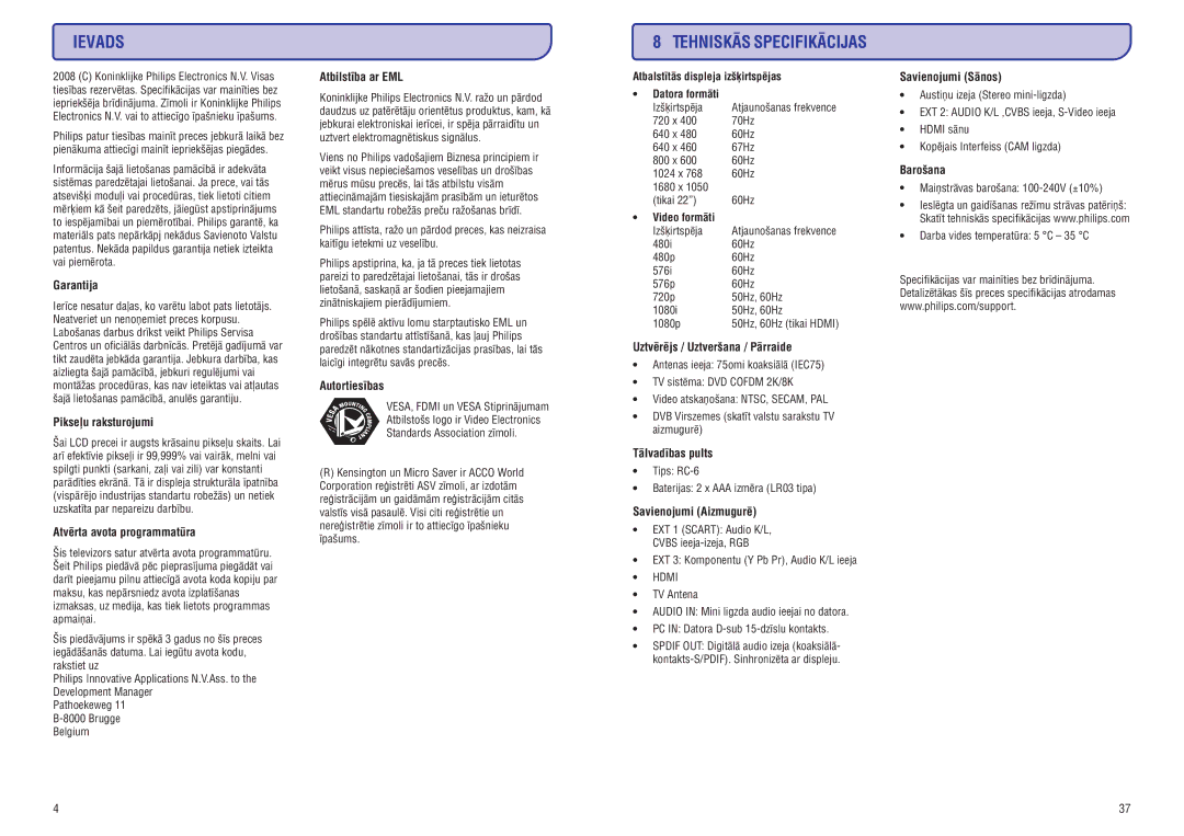 Philips PFL3403D manual Ievads 