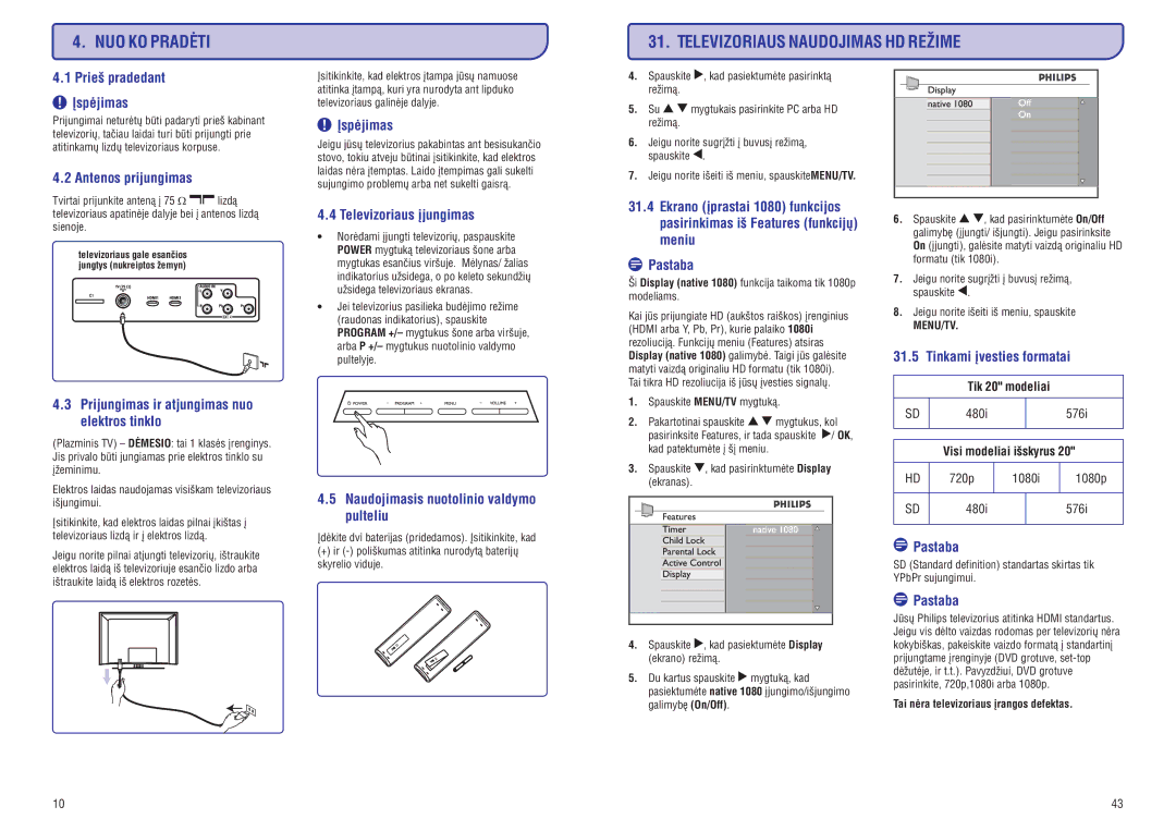 Philips PFL3512 manual Televizoriaus Naudojimas HD Reþime 