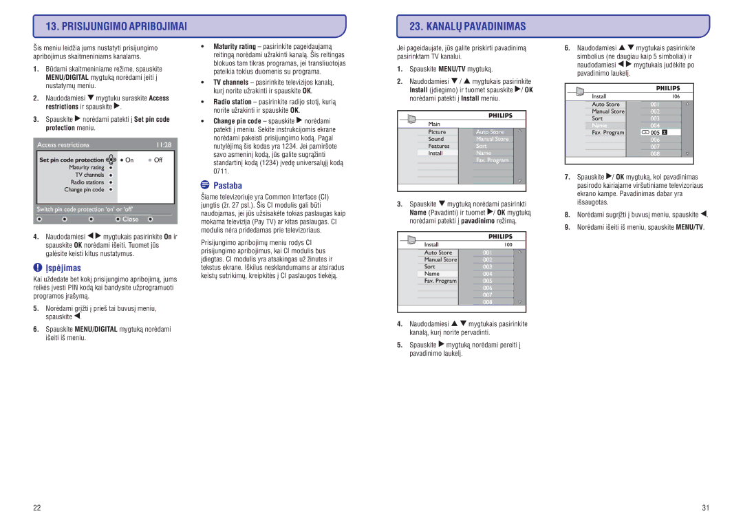 Philips PFL3512 manual Kanalø Pavadinimas, Prisijungimo Apribojimai 